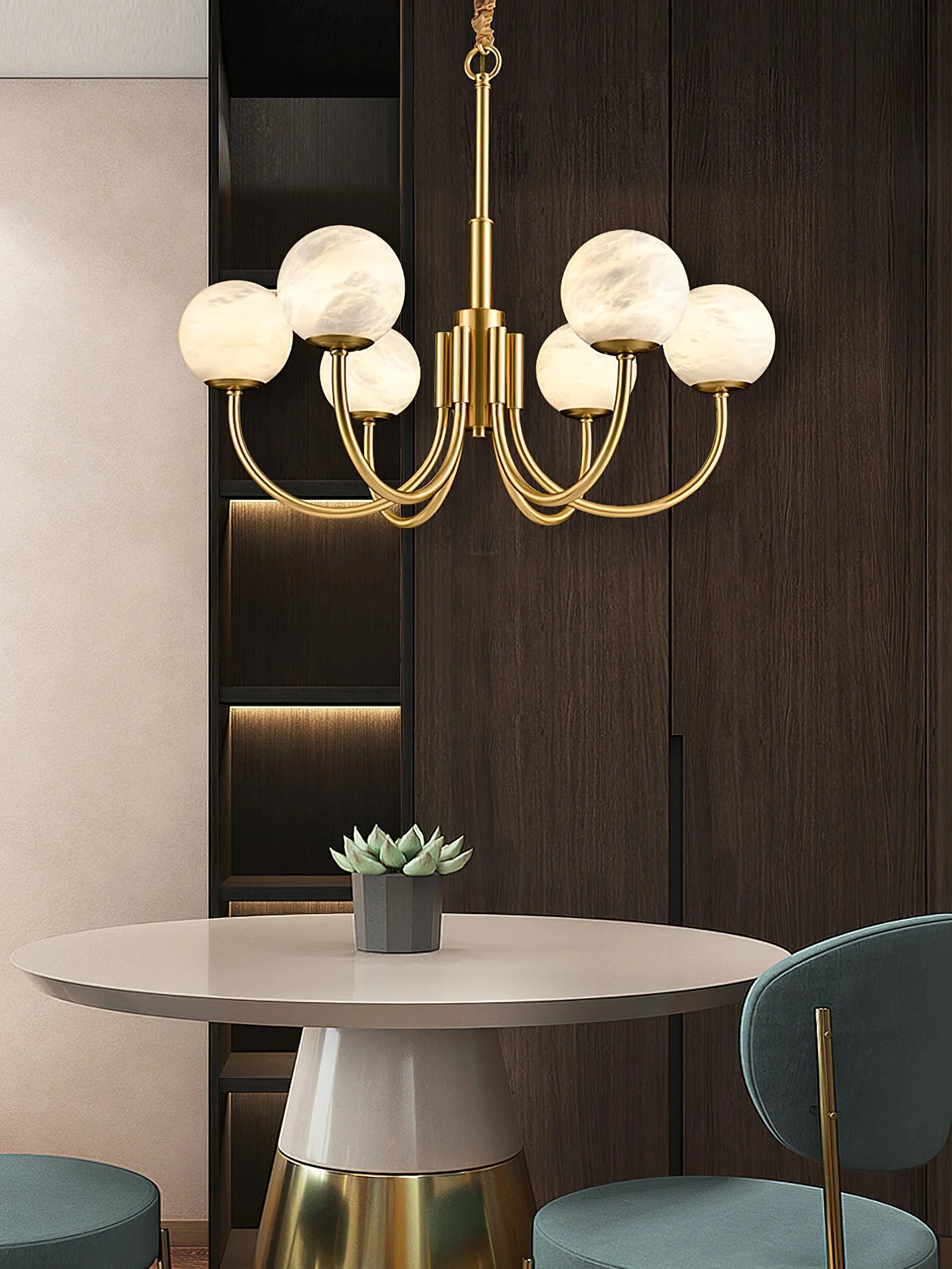 Gold Alabaster Round Chandelier