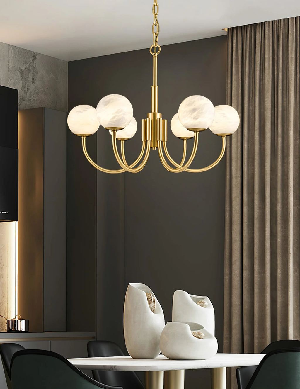 Gold Alabaster Round Chandelier