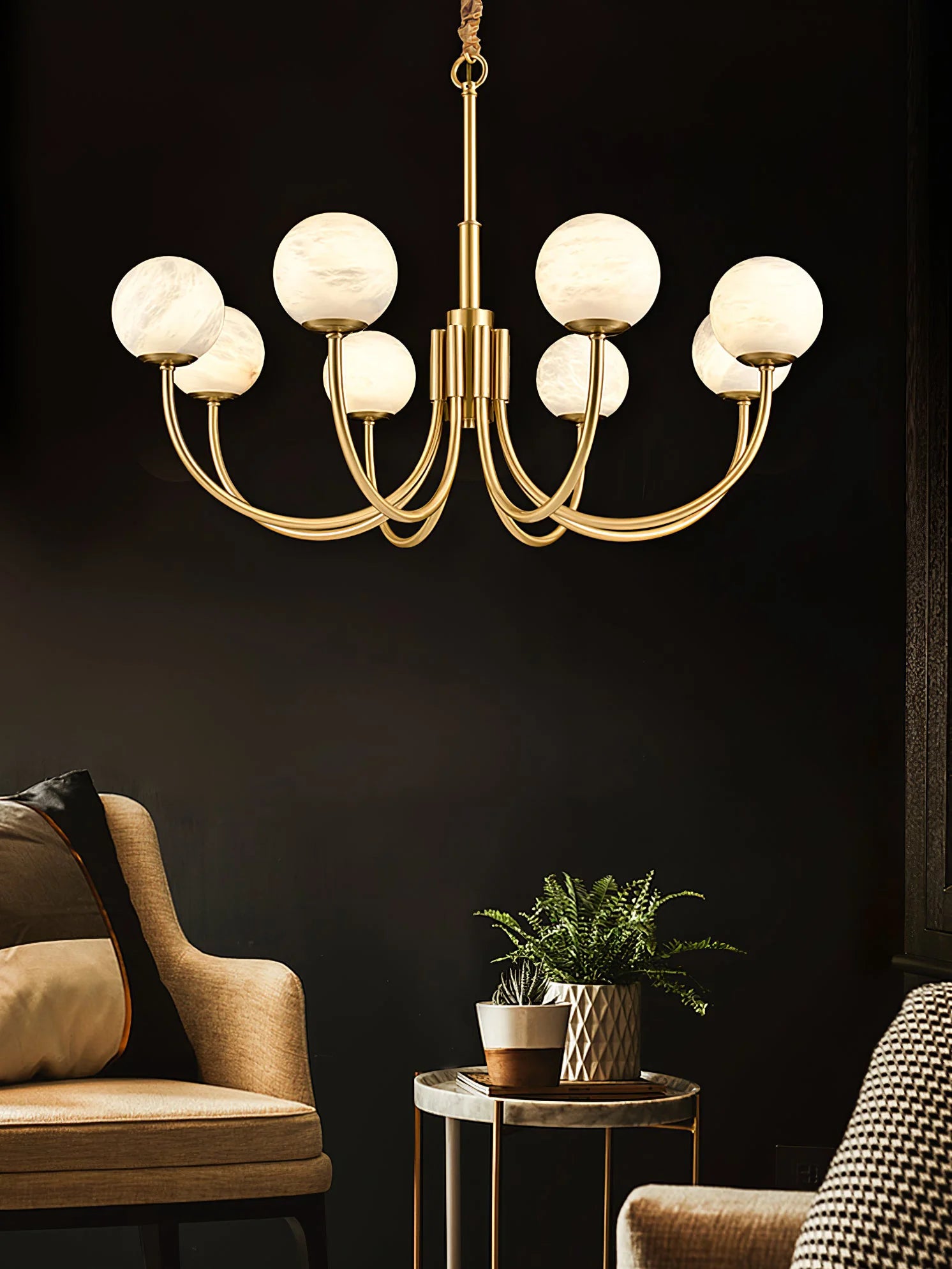 Gold Alabaster Round Chandelier