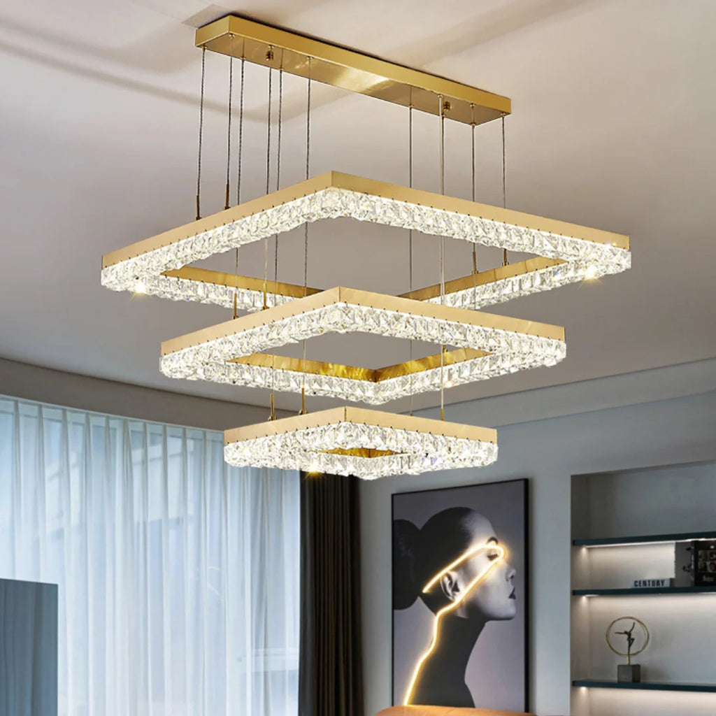 Gold Square Crystal Chandelier