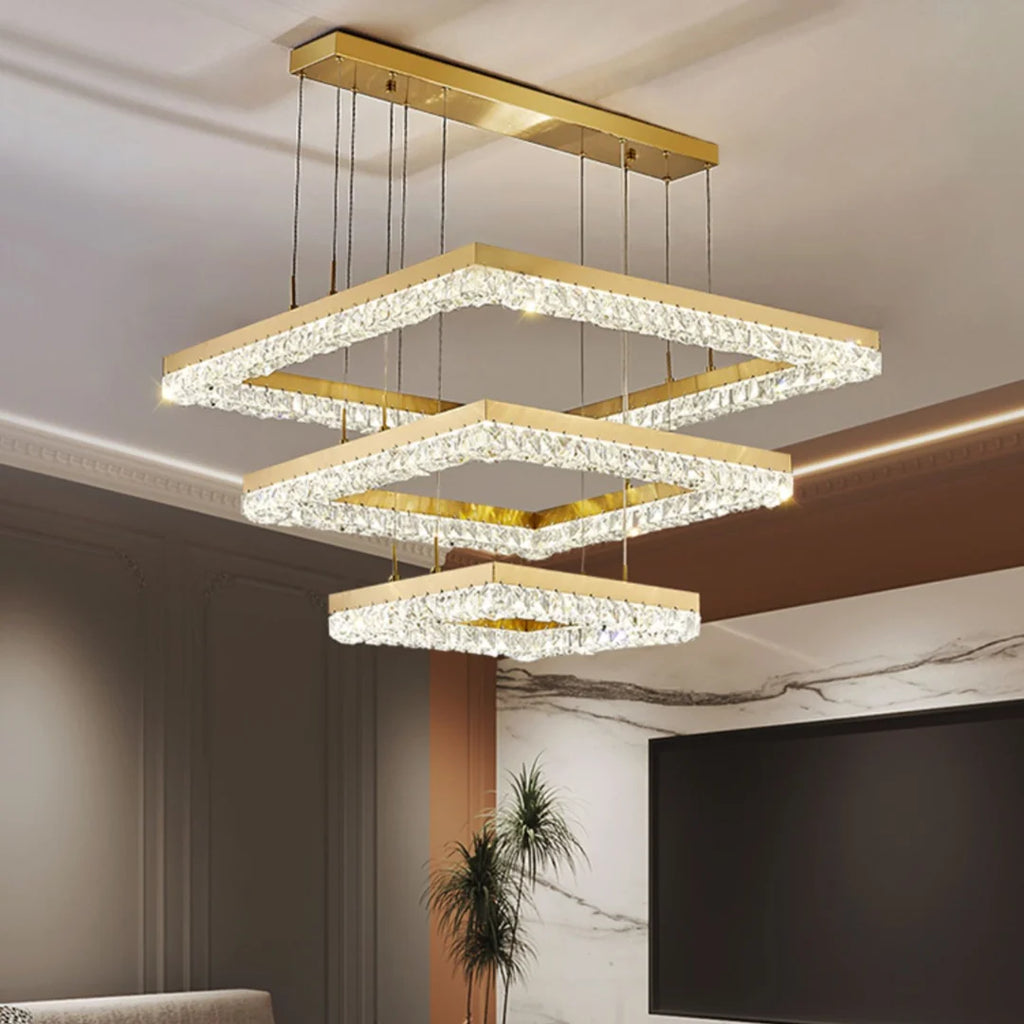 Gold Square Crystal Chandelier