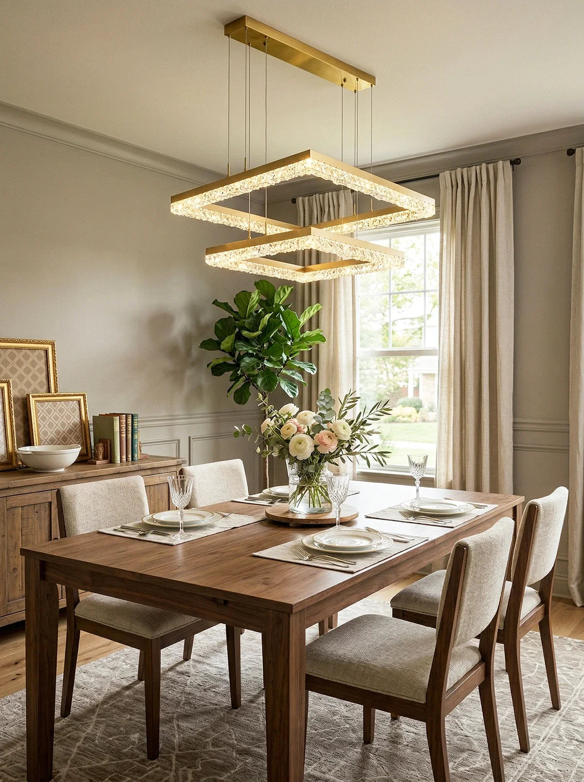 Gold Square Crystal Chandelier