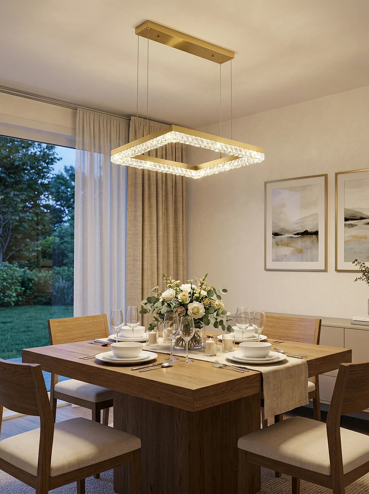 Gold Square Crystal Chandelier