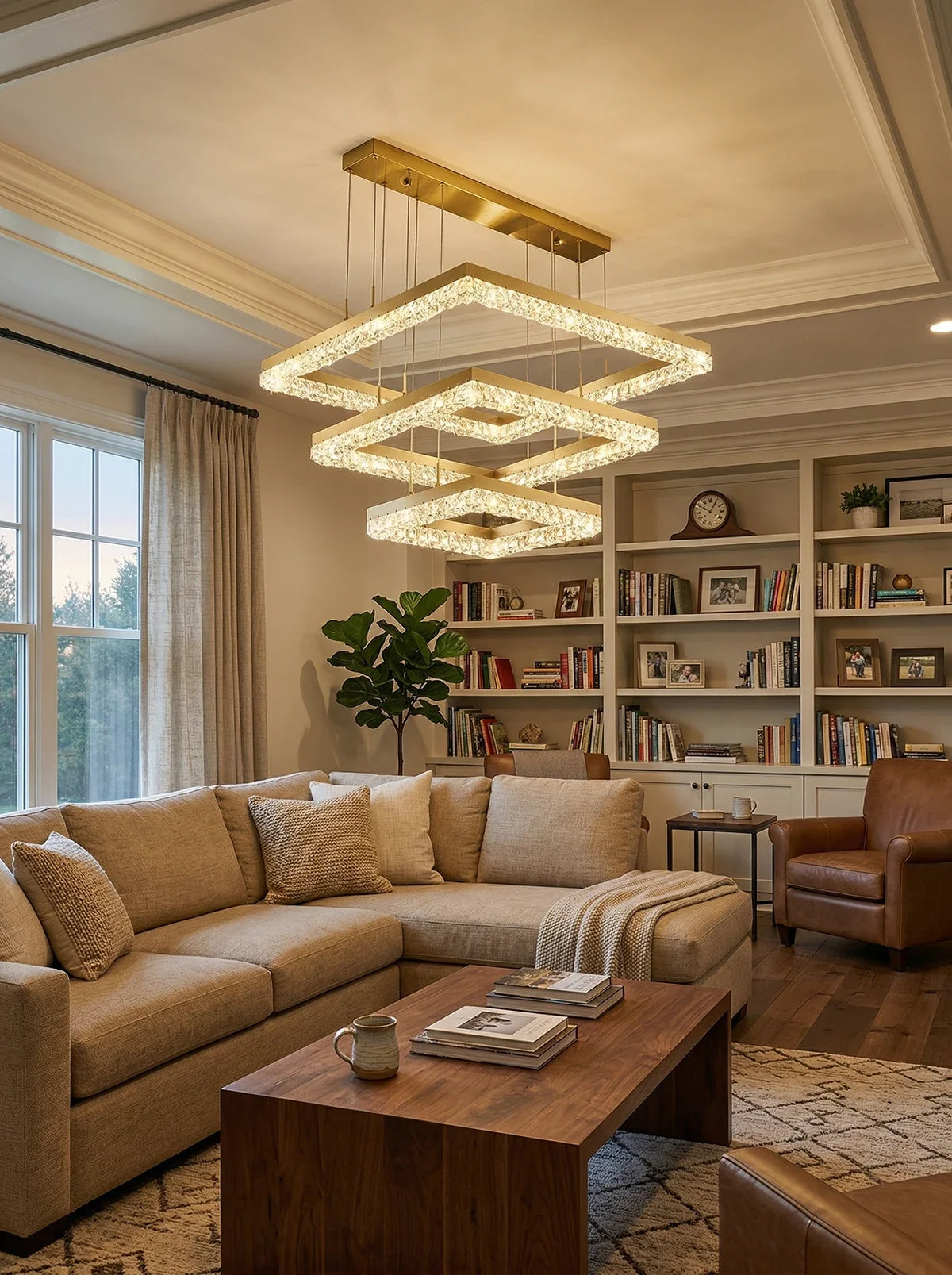 Gold Square Crystal Chandelier
