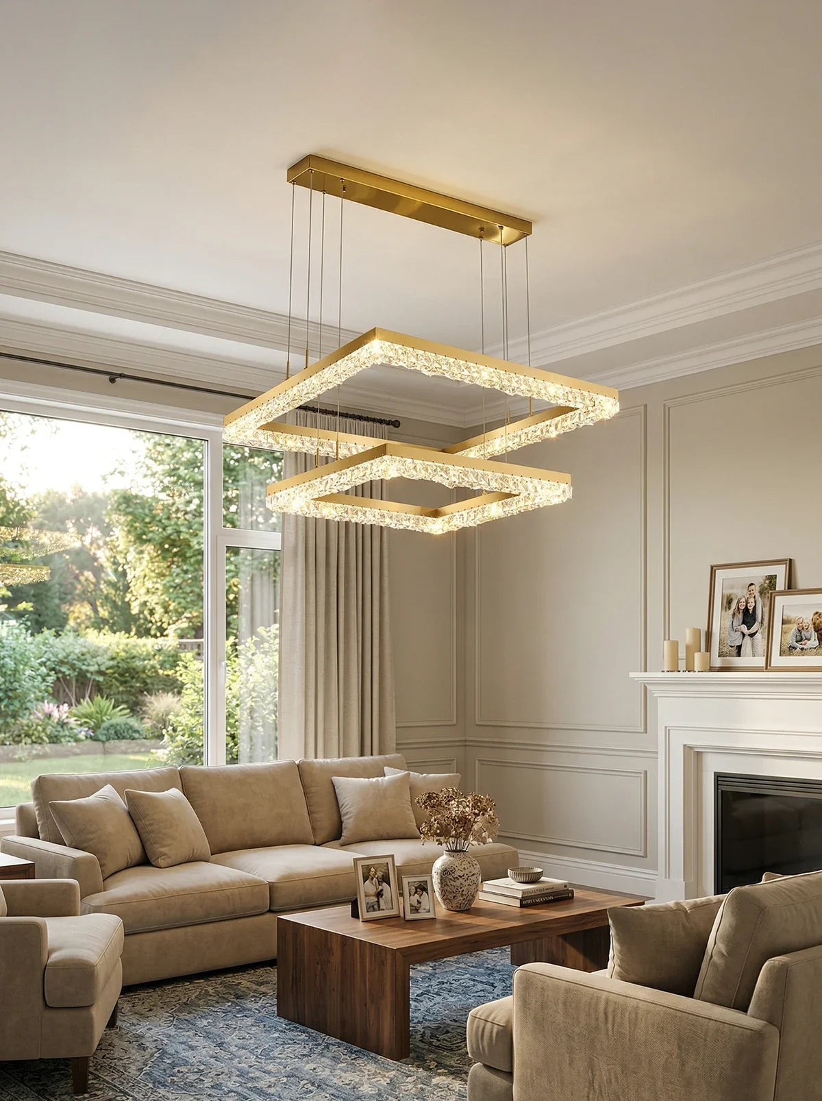 Gold Square Crystal Chandelier