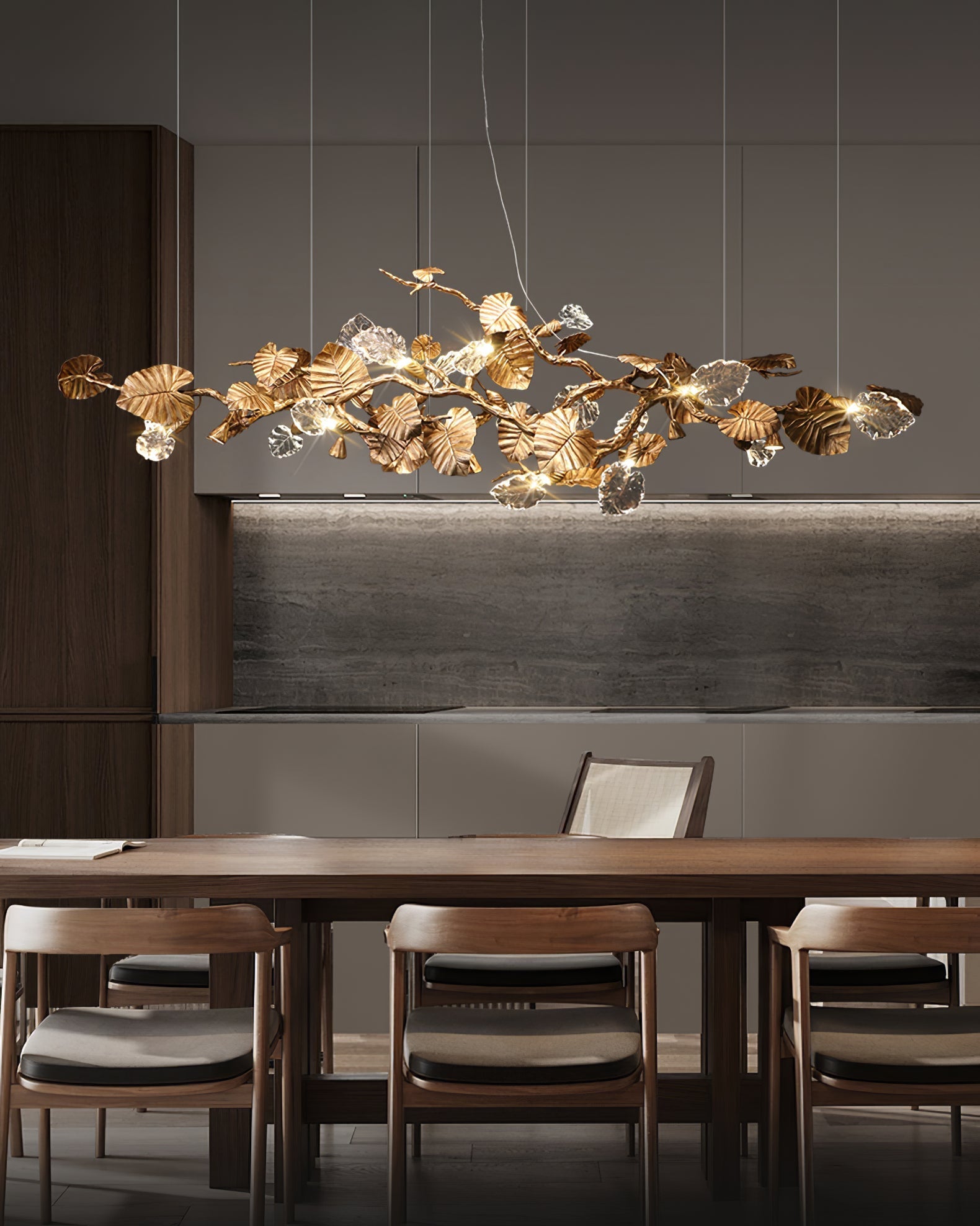 Sculptural Gold Leaf Chandelier