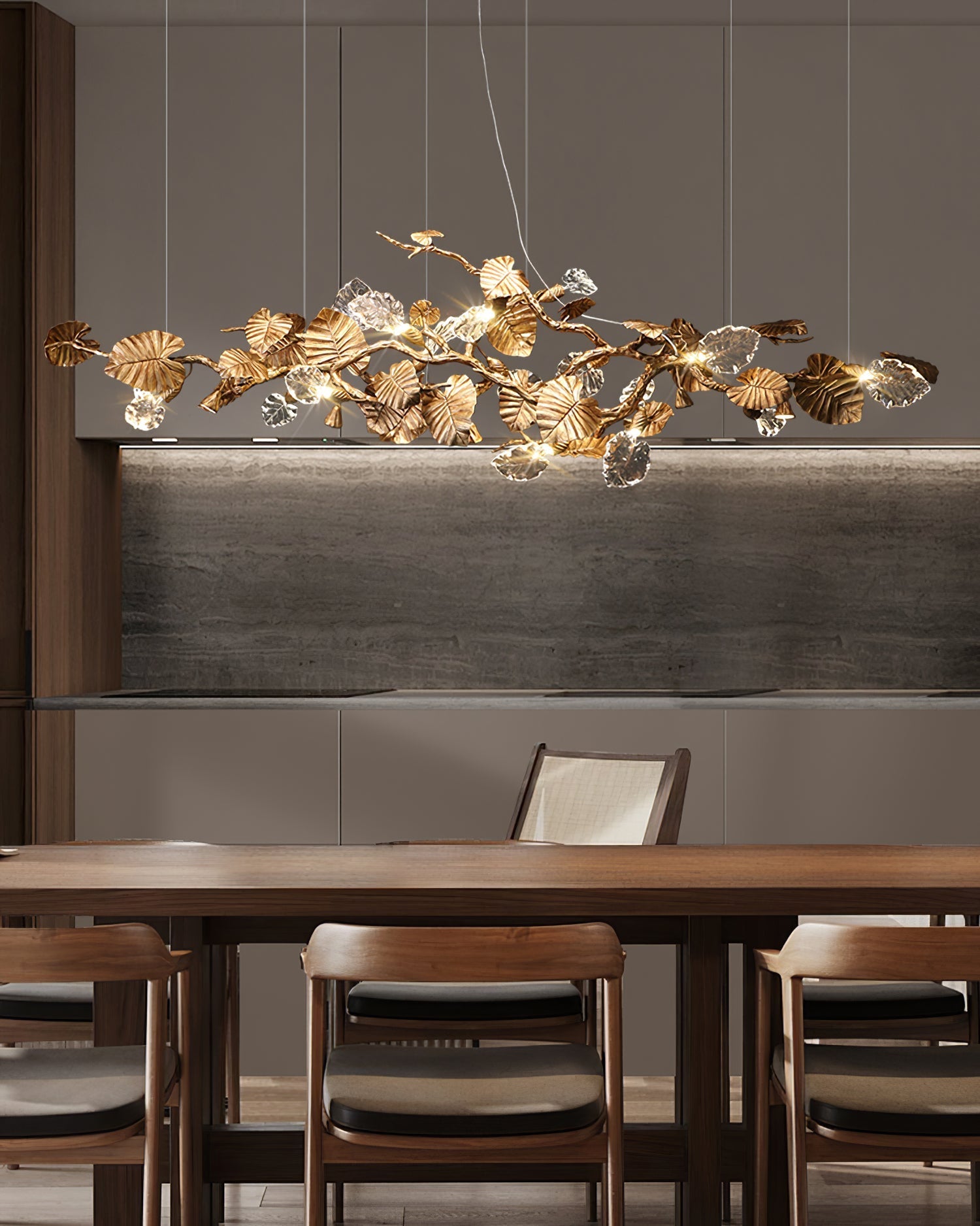 Sculptural Gold Leaf Chandelier