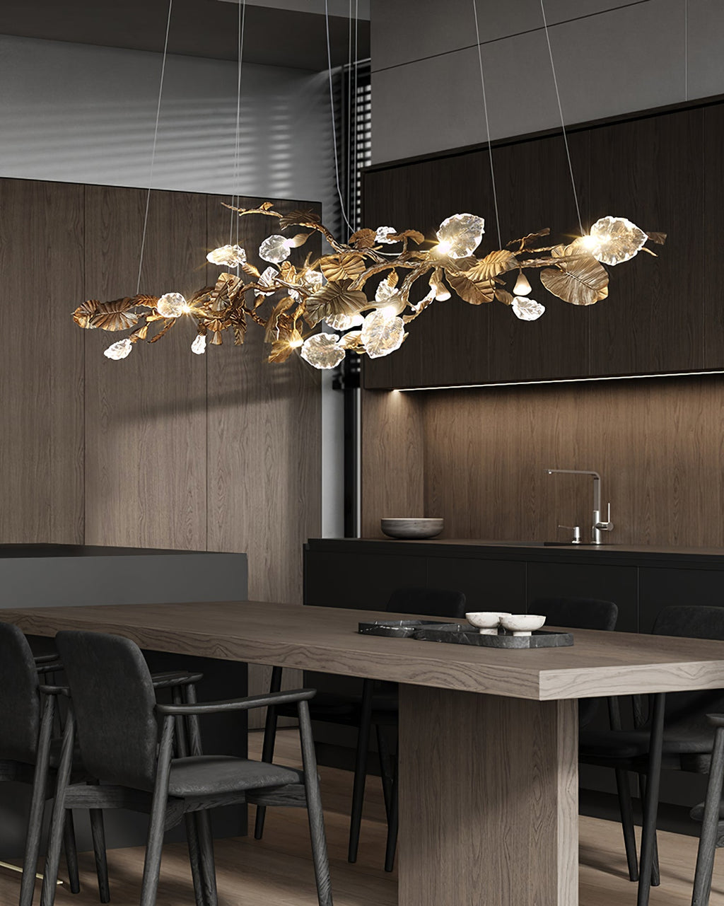 Sculptural Gold Leaf Chandelier