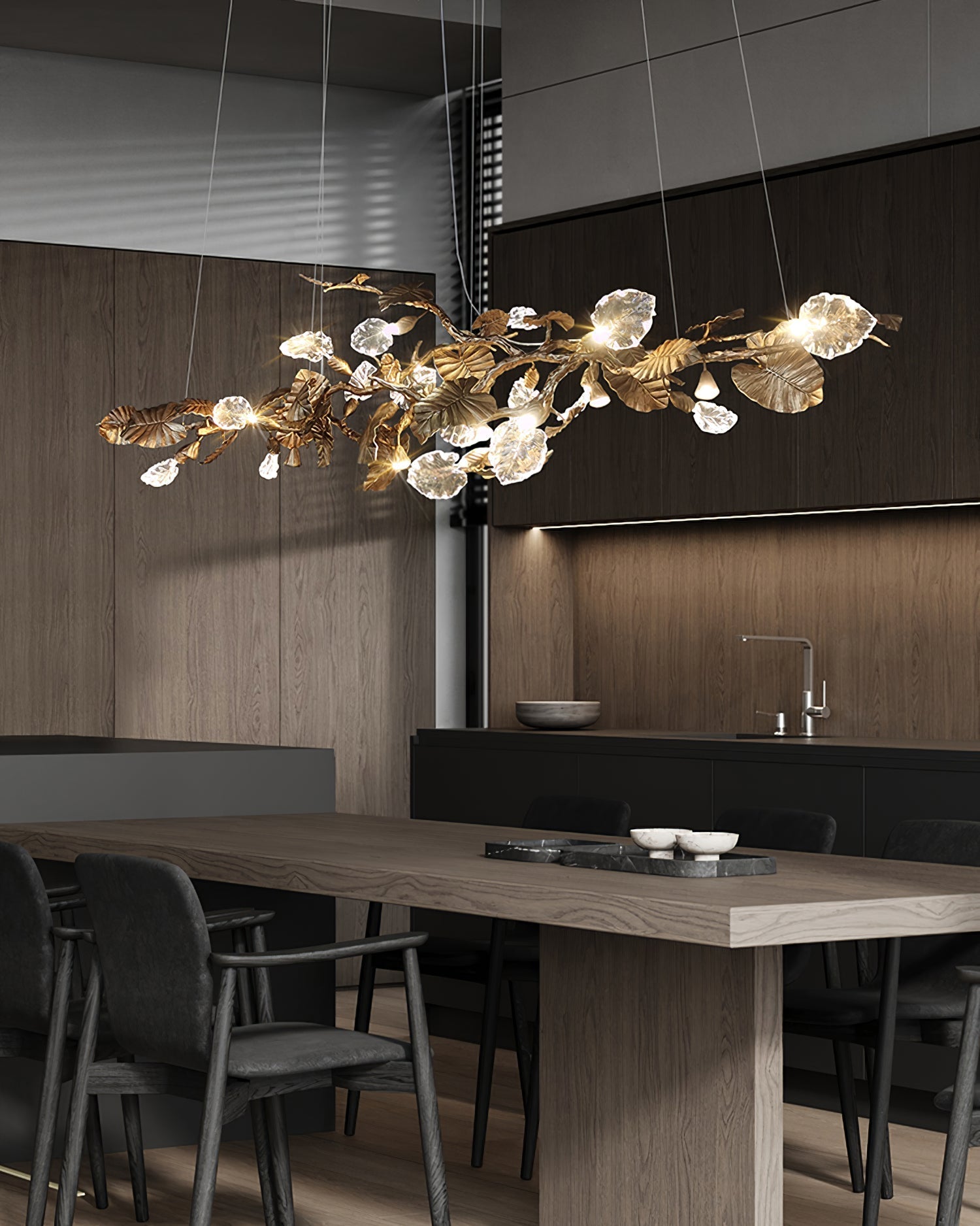 Sculptural Gold Leaf Chandelier