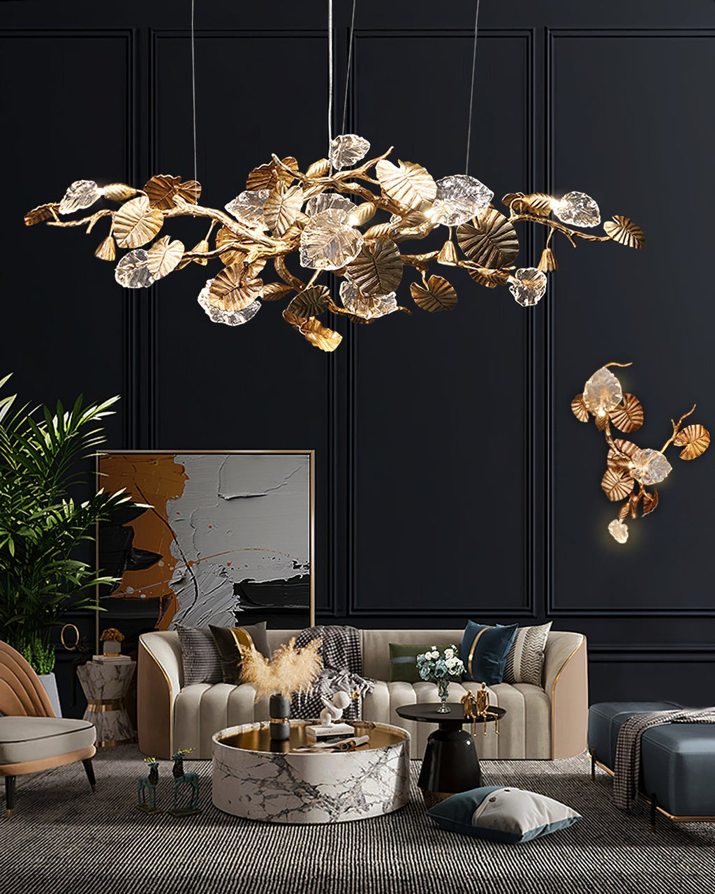 Sculptural Gold Leaf Chandelier