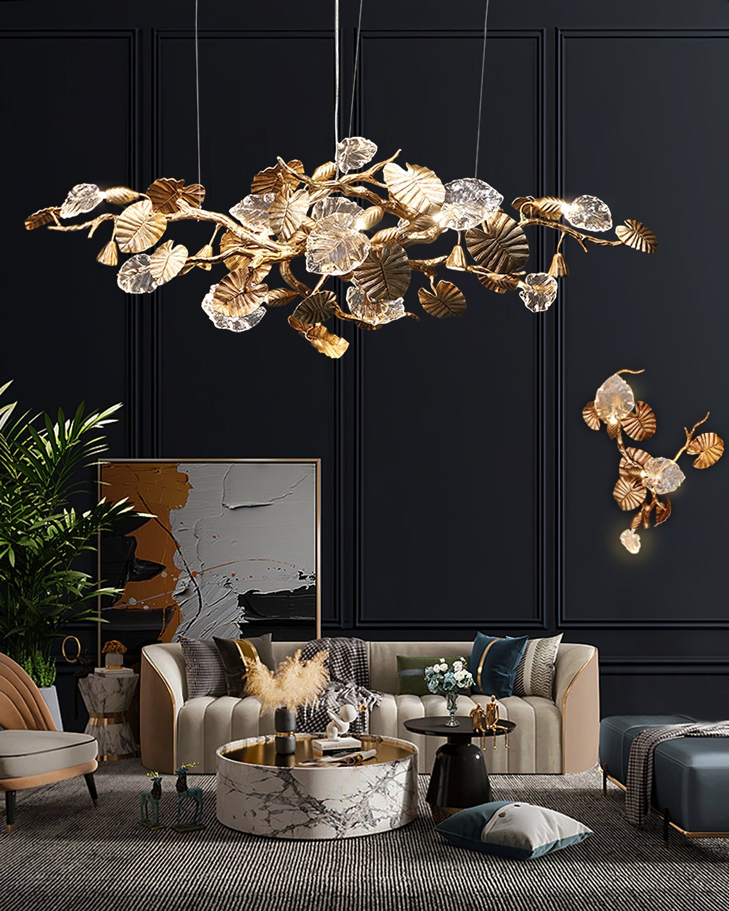 Sculptural Gold Leaf Chandelier