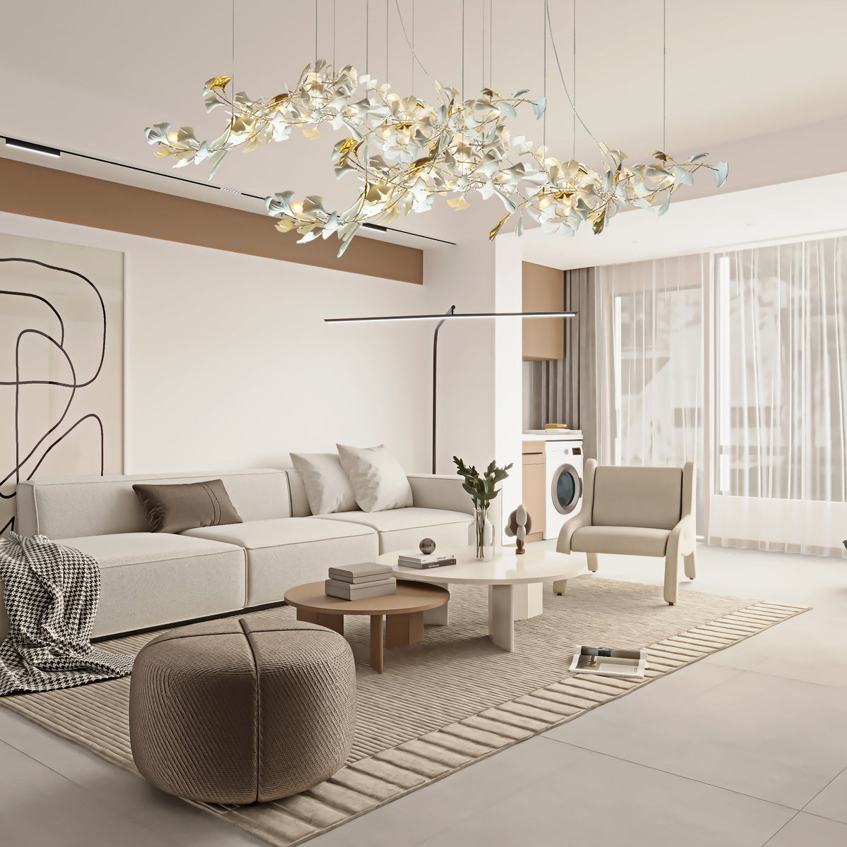 Gold White Leaves Combination Gingko Chandeliers