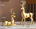 Golden Deer Figurine Set with Crystal Floral Accents