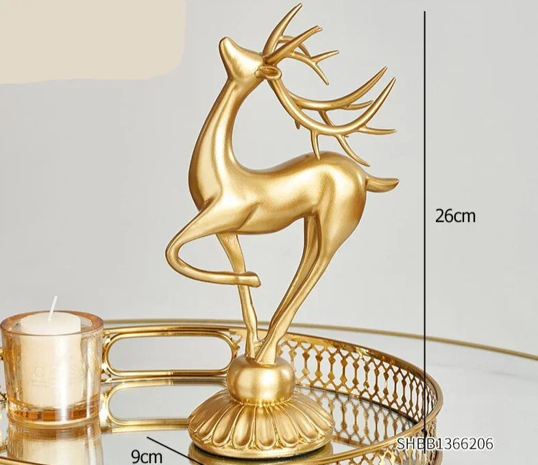 Golden Deer Figurine Set with Crystal Floral Accents