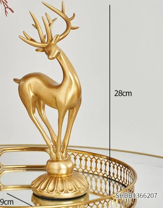 Golden Deer Figurine Set with Crystal Floral Accents