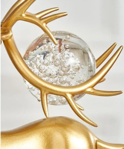 Golden Deer Figurine Set with Crystal Floral Accents