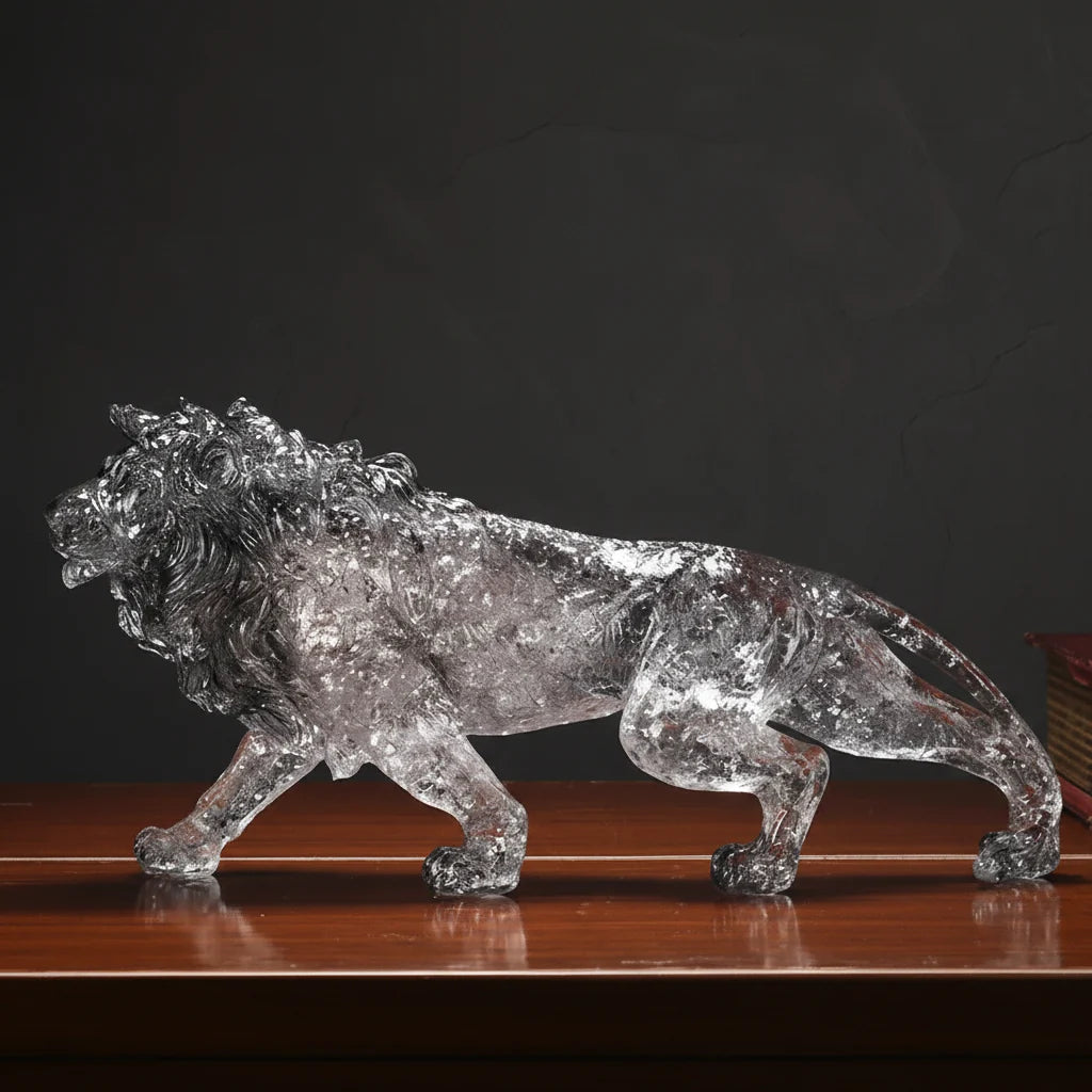 Golden Leopard Animal Sculpture with Gold Foil Resin for Home Decor