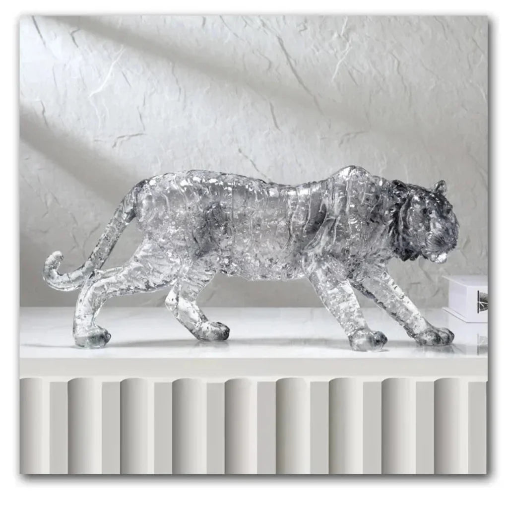 Golden Leopard Animal Sculpture with Gold Foil Resin for Home Decor