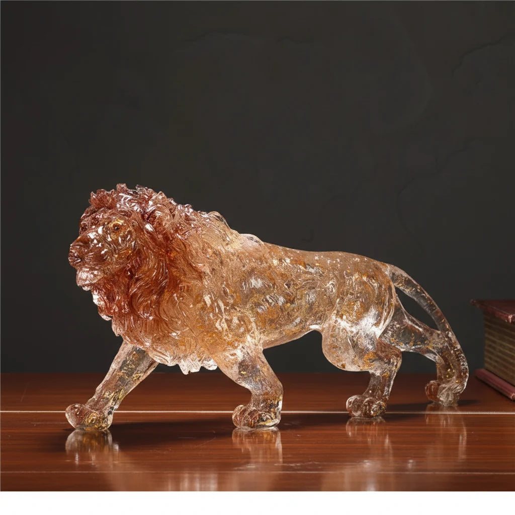 Golden Leopard Animal Sculpture with Gold Foil Resin for Home Decor