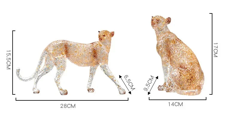 Golden Leopard Animal Sculpture with Gold Foil Resin for Home Decor