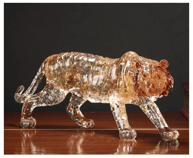 Golden Leopard Animal Sculpture with Gold Foil Resin for Home Decor
