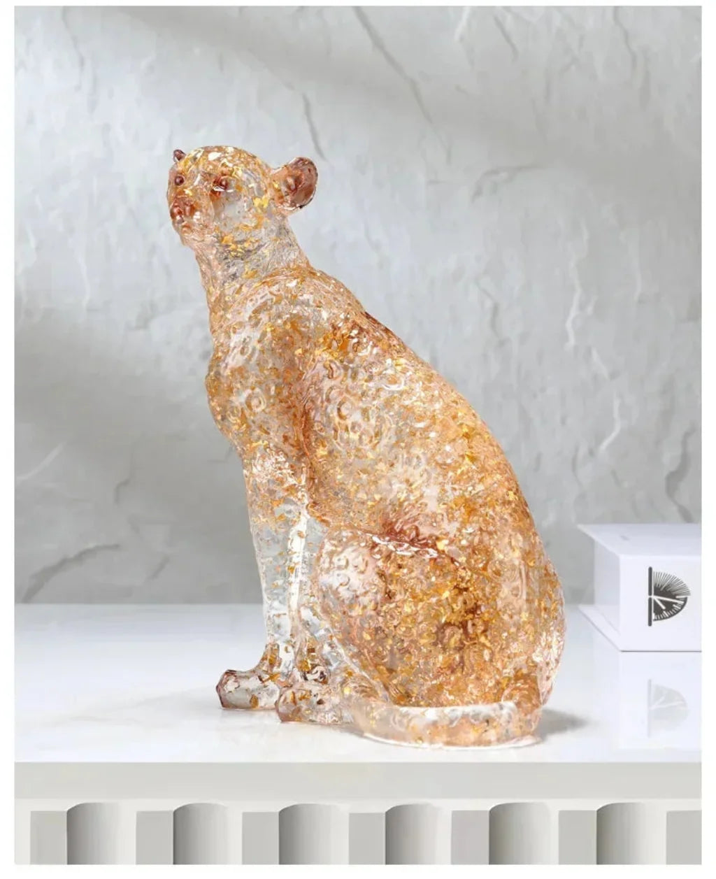 Golden Leopard Animal Sculpture with Gold Foil Resin for Home Decor