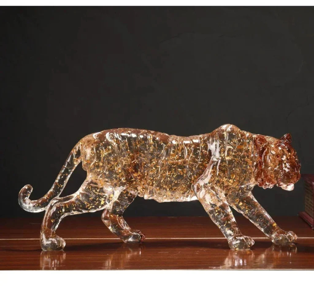Golden Leopard Animal Sculpture with Gold Foil Resin for Home Decor