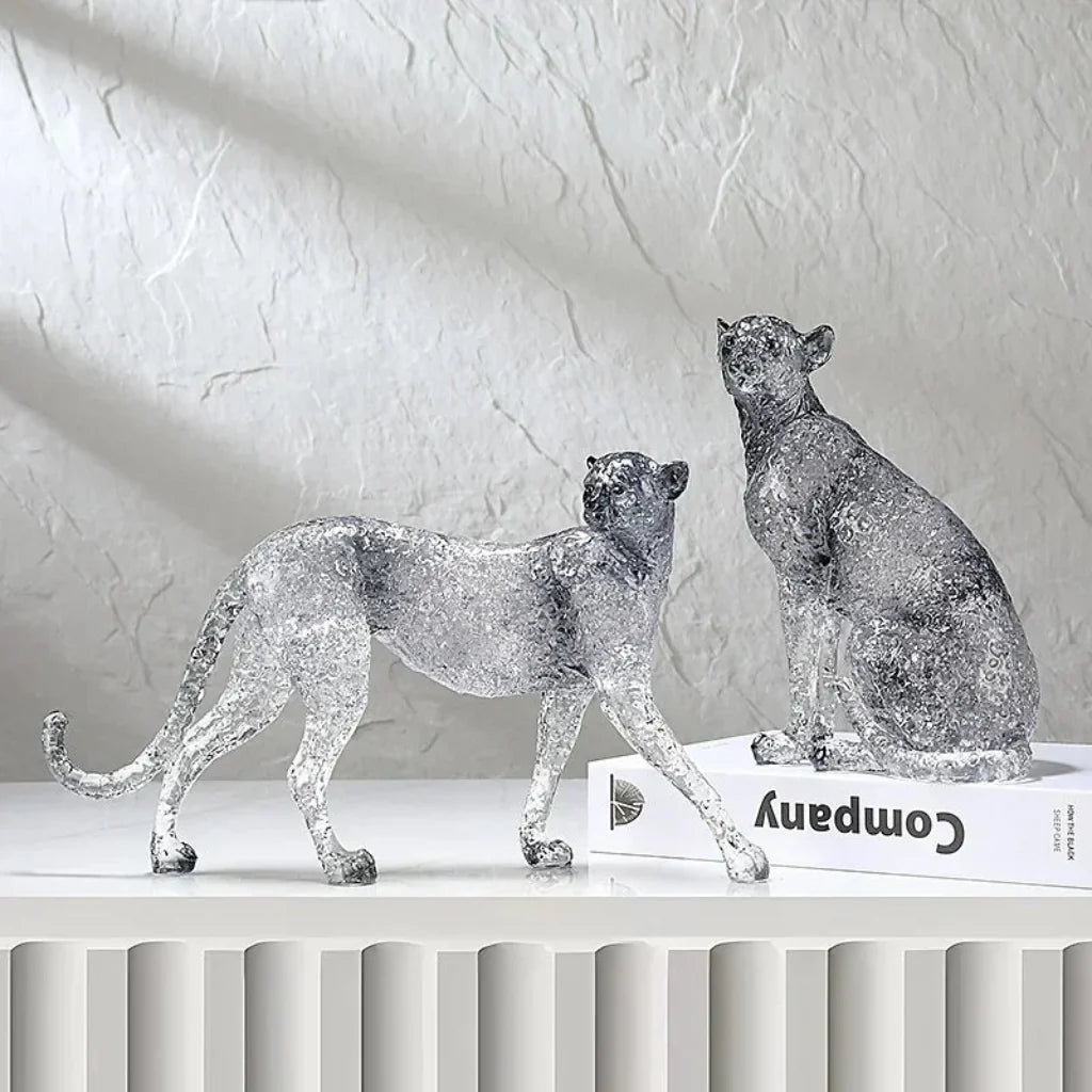 Golden Leopard Animal Sculpture with Gold Foil Resin for Home Decor
