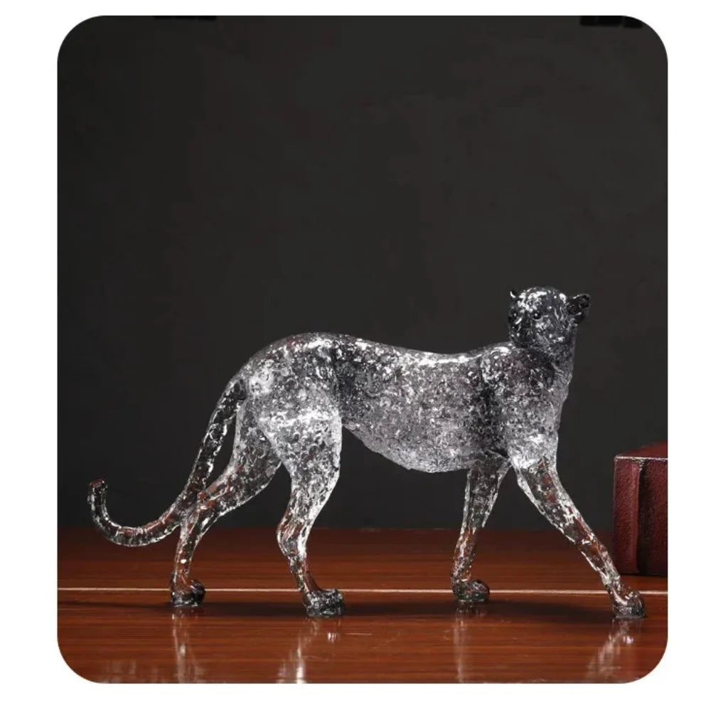 Golden Leopard Animal Sculpture with Gold Foil Resin for Home Decor