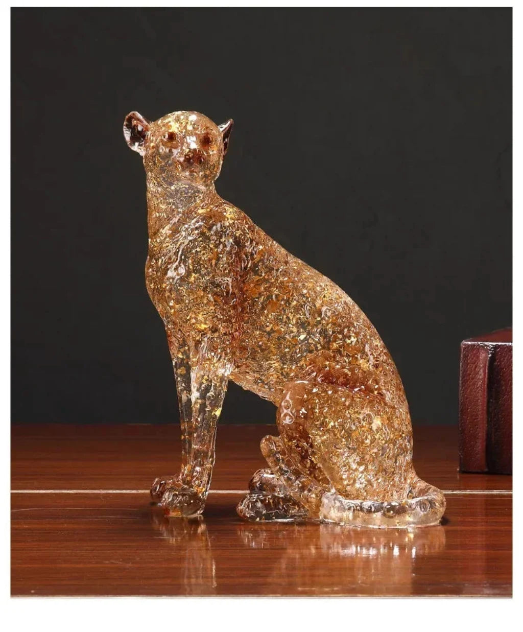 Golden Leopard Animal Sculpture with Gold Foil Resin for Home Decor