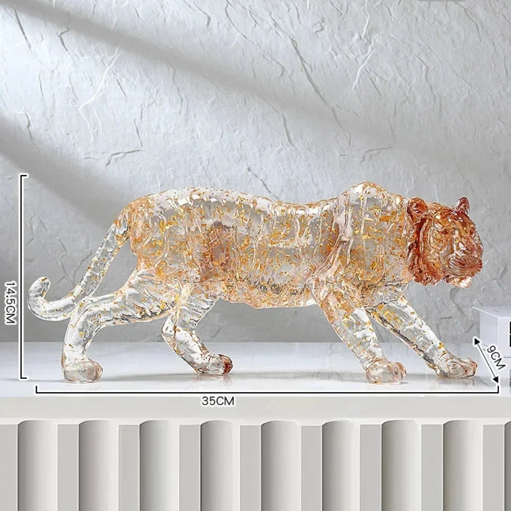 Golden Leopard Animal Sculpture with Gold Foil Resin for Home Decor