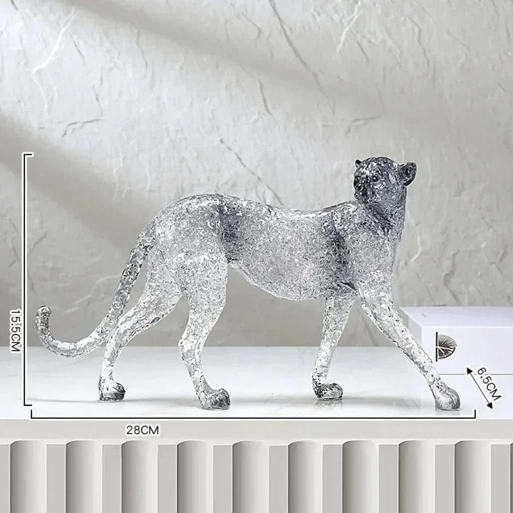 Golden Leopard Animal Sculpture with Gold Foil Resin for Home Decor