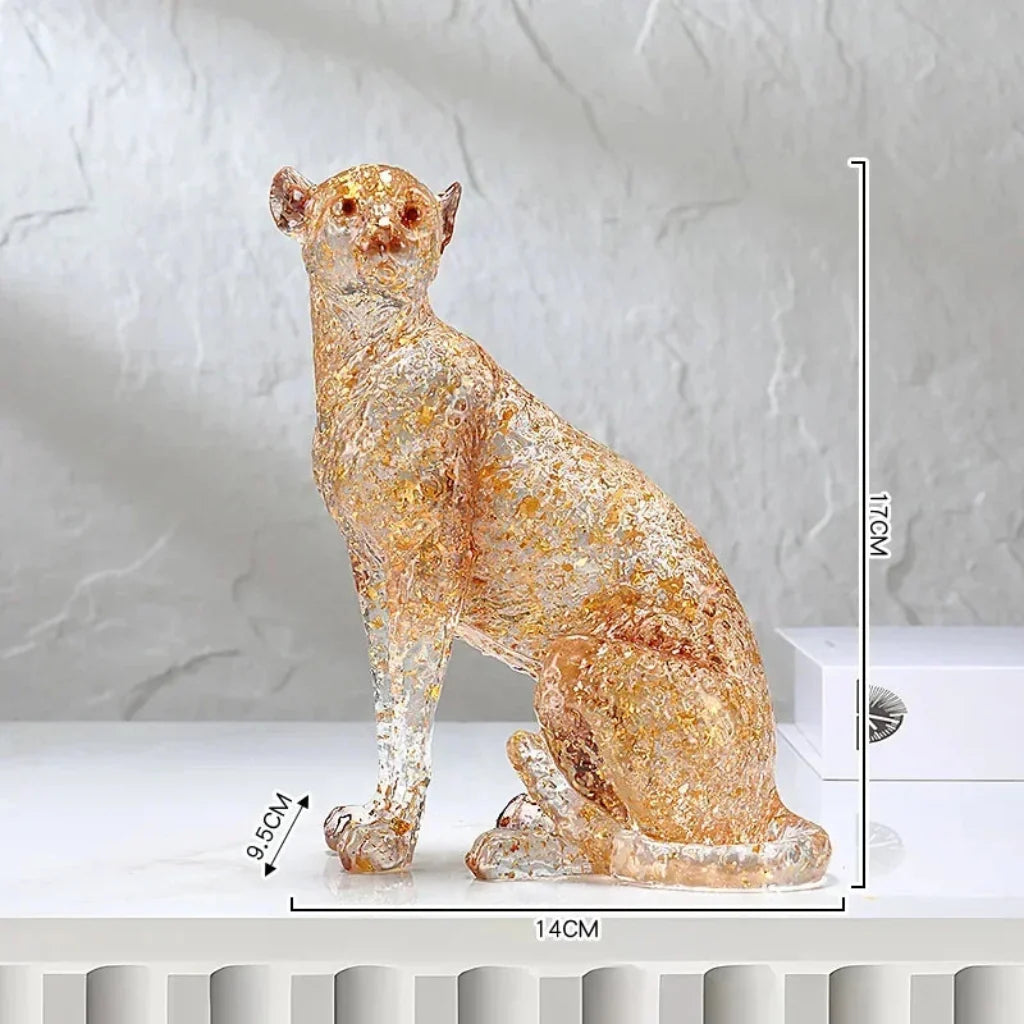 Golden Leopard Animal Sculpture with Gold Foil Resin for Home Decor