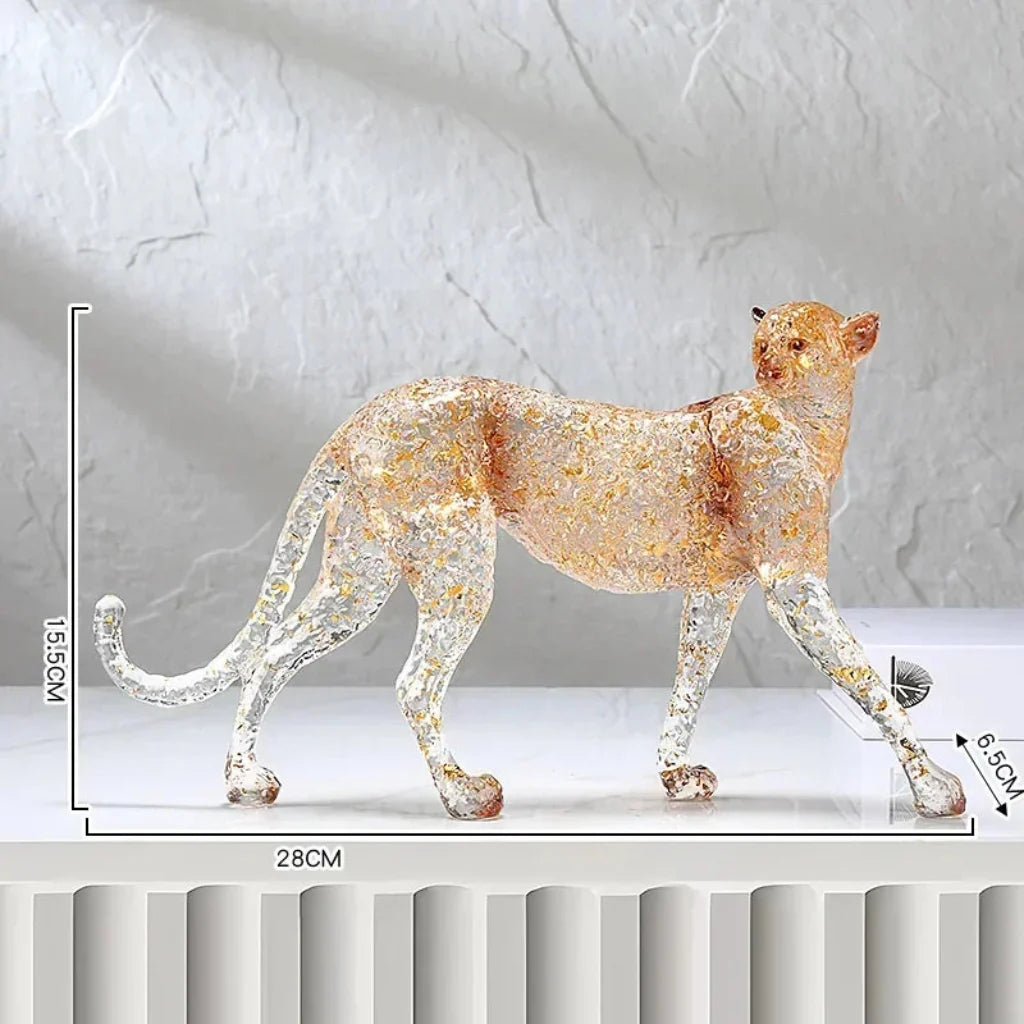 Golden Leopard Animal Sculpture with Gold Foil Resin for Home Decor