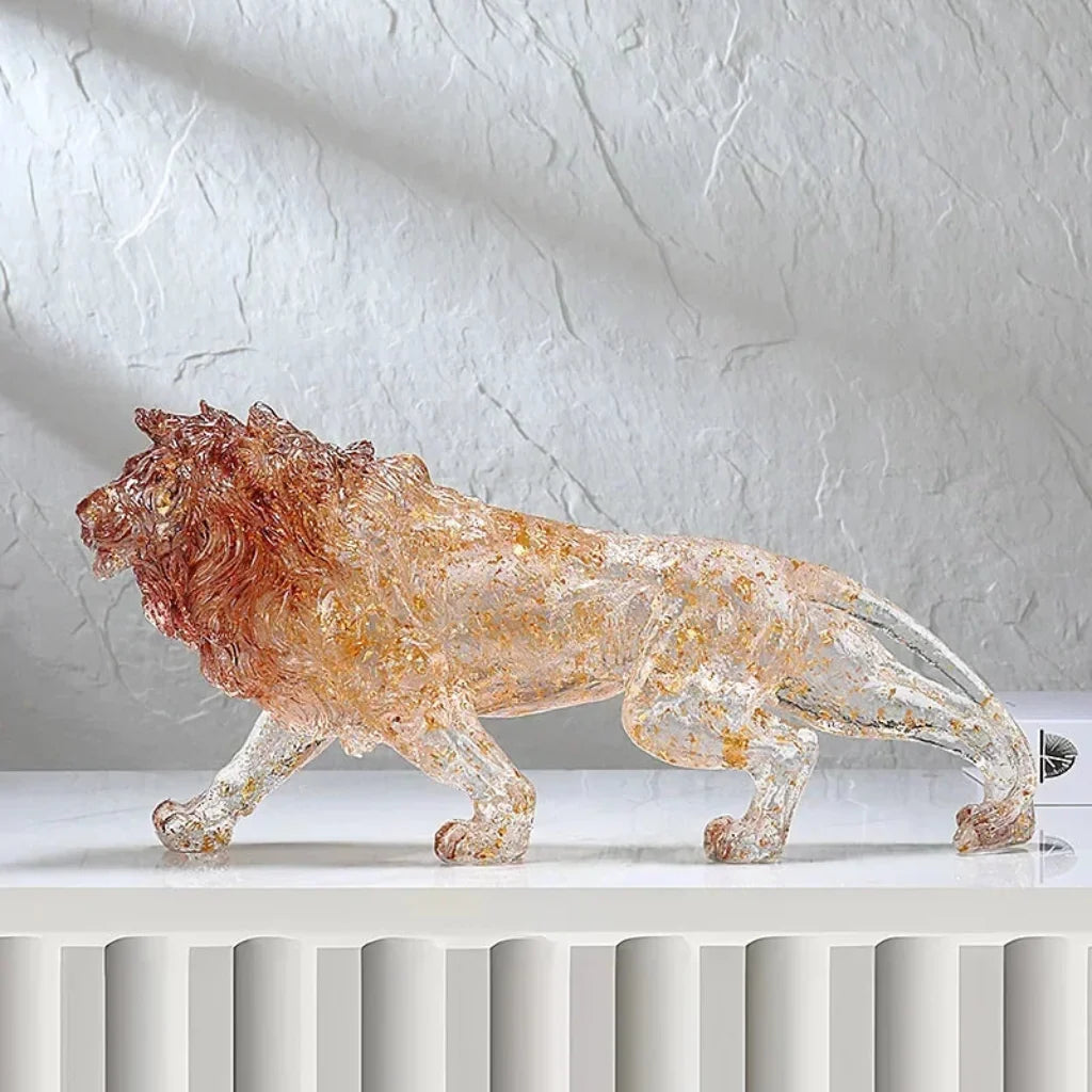 Golden Leopard Animal Sculpture with Gold Foil Resin for Home Decor