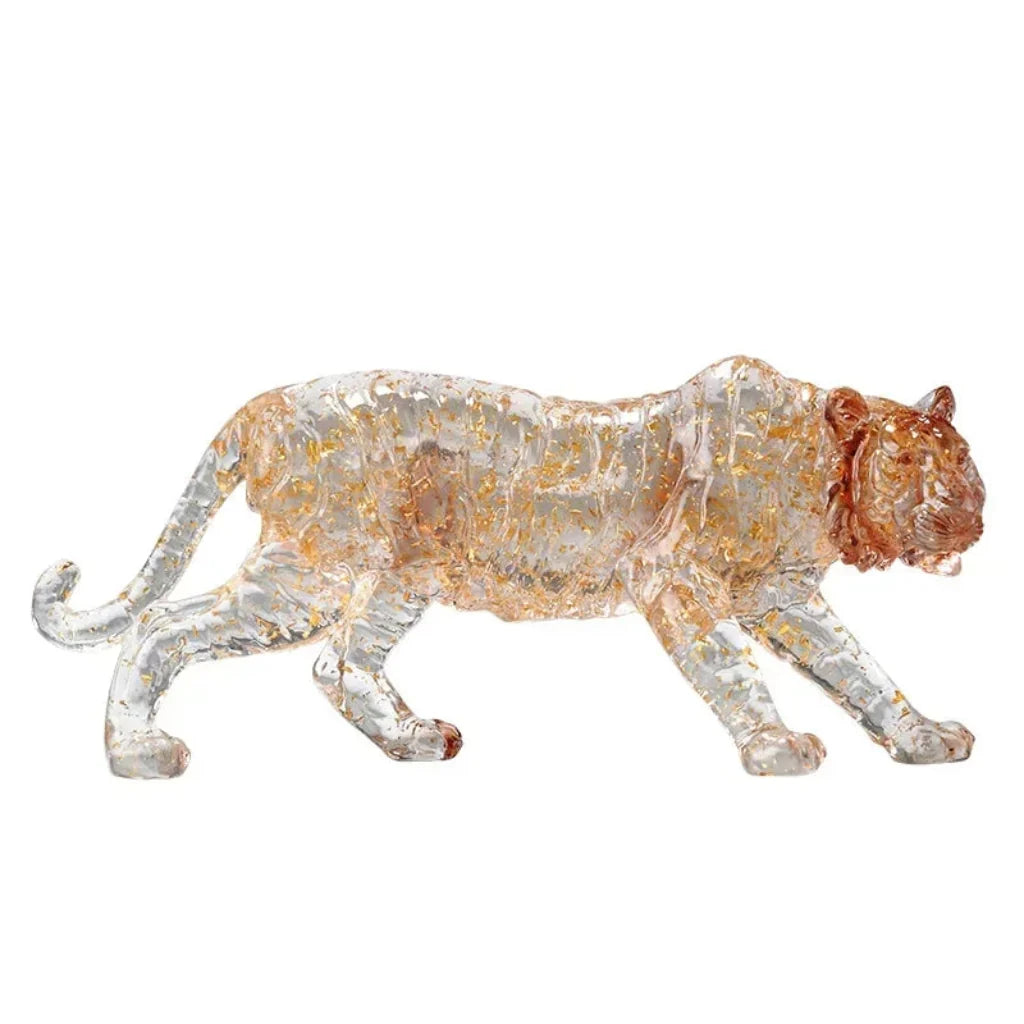 Golden Leopard Animal Sculpture with Gold Foil Resin for Home Decor