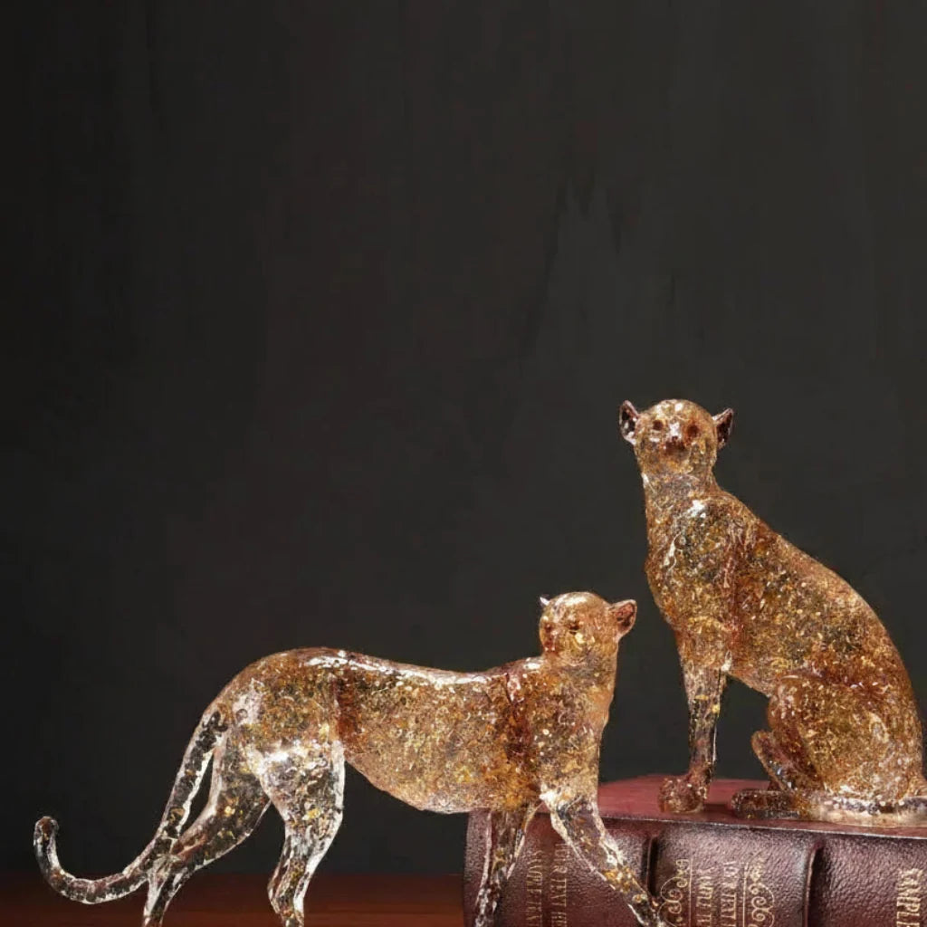 Golden Leopard Animal Sculpture with Gold Foil Resin for Home Decor