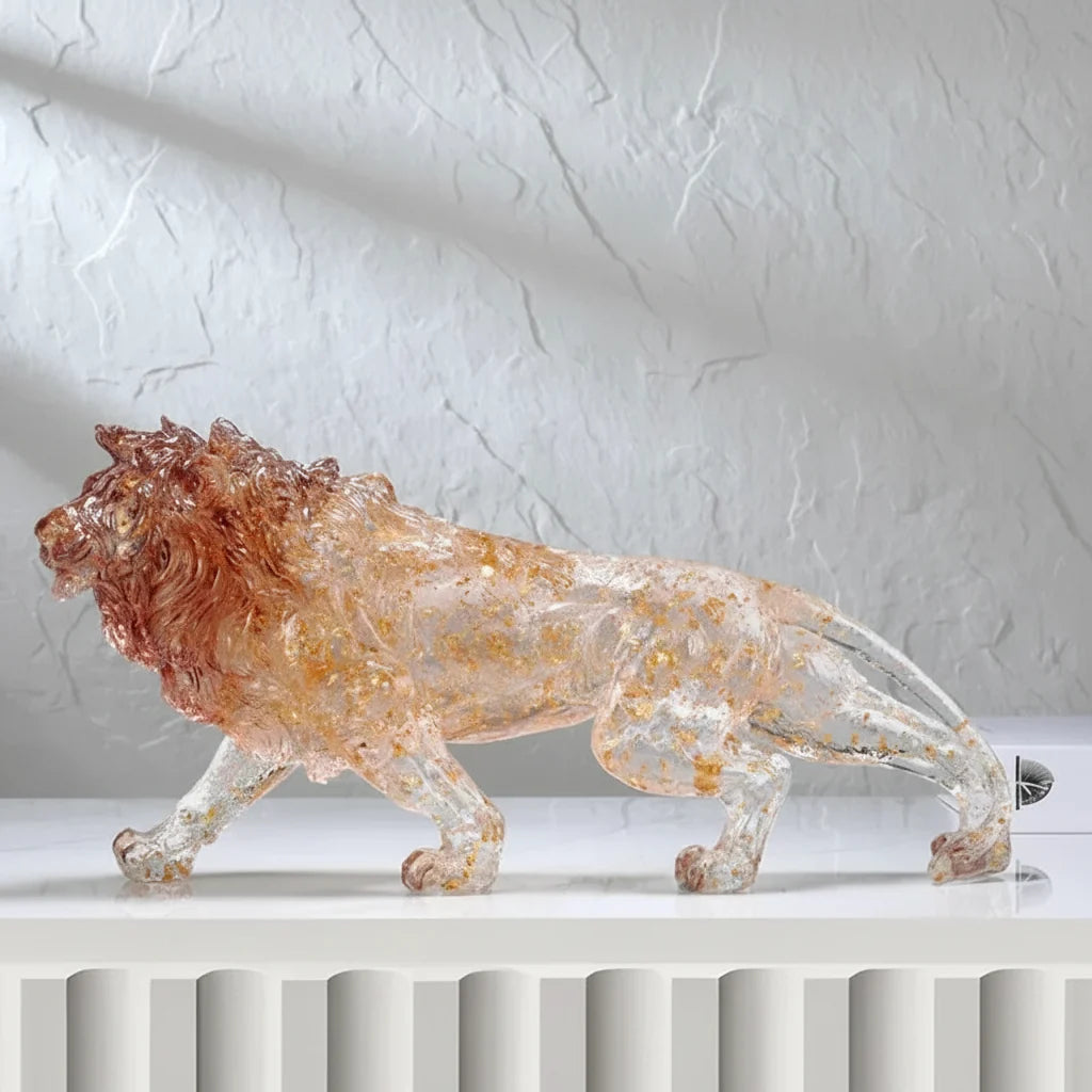 Golden Leopard Animal Sculpture with Gold Foil Resin for Home Decor