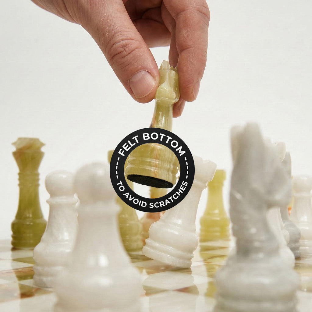 Green Onyx and White Marble Chess Set 12 Inches - Premium Handcrafted
