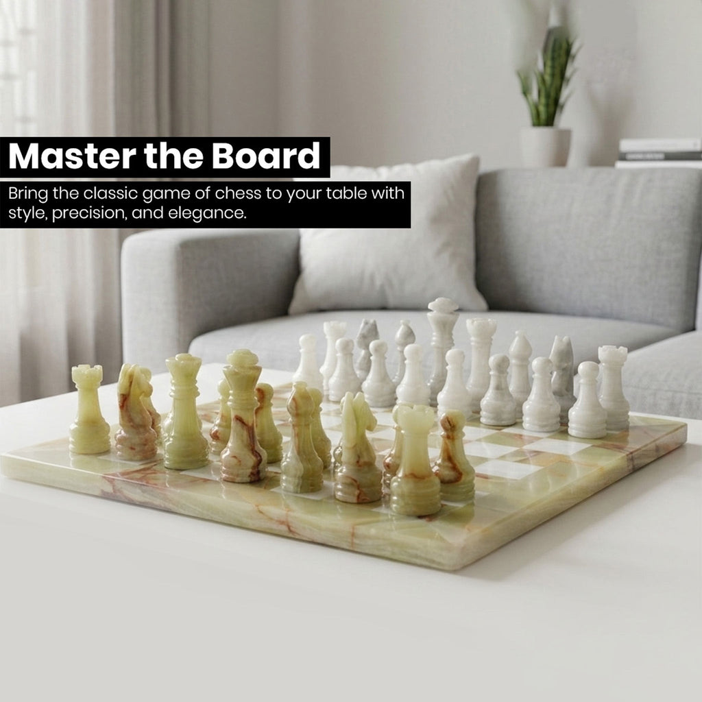 Green Onyx and White Marble Chess Set 12 Inches - Premium Handcrafted