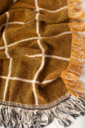 Greer Acorn Golden Brown Grid Jacquard Woven Throw Blanket, Reversible Cotton Throw, Made in USA