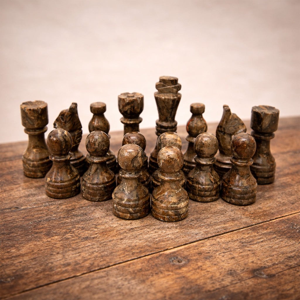 White Grey Marble Chess Pieces 12 to 16 Inches Board - High Quality Handmade (Pieces Only)