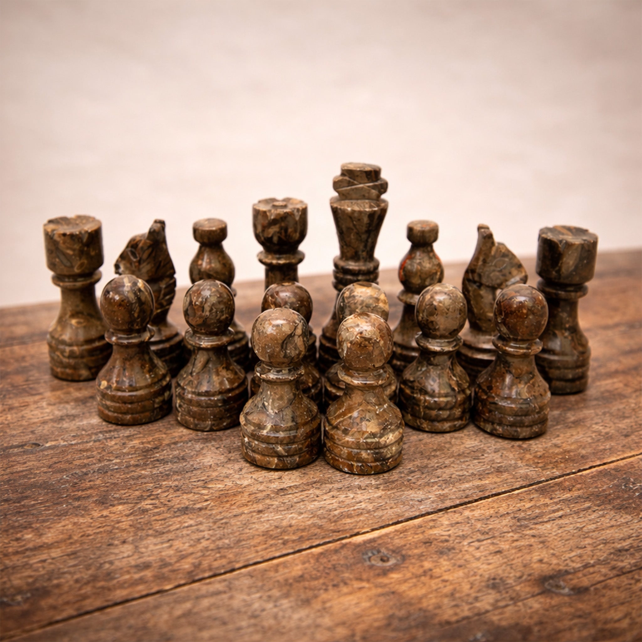 White Grey Marble Chess Pieces 12 to 16 Inches Board - High Quality Handmade (Pieces Only)