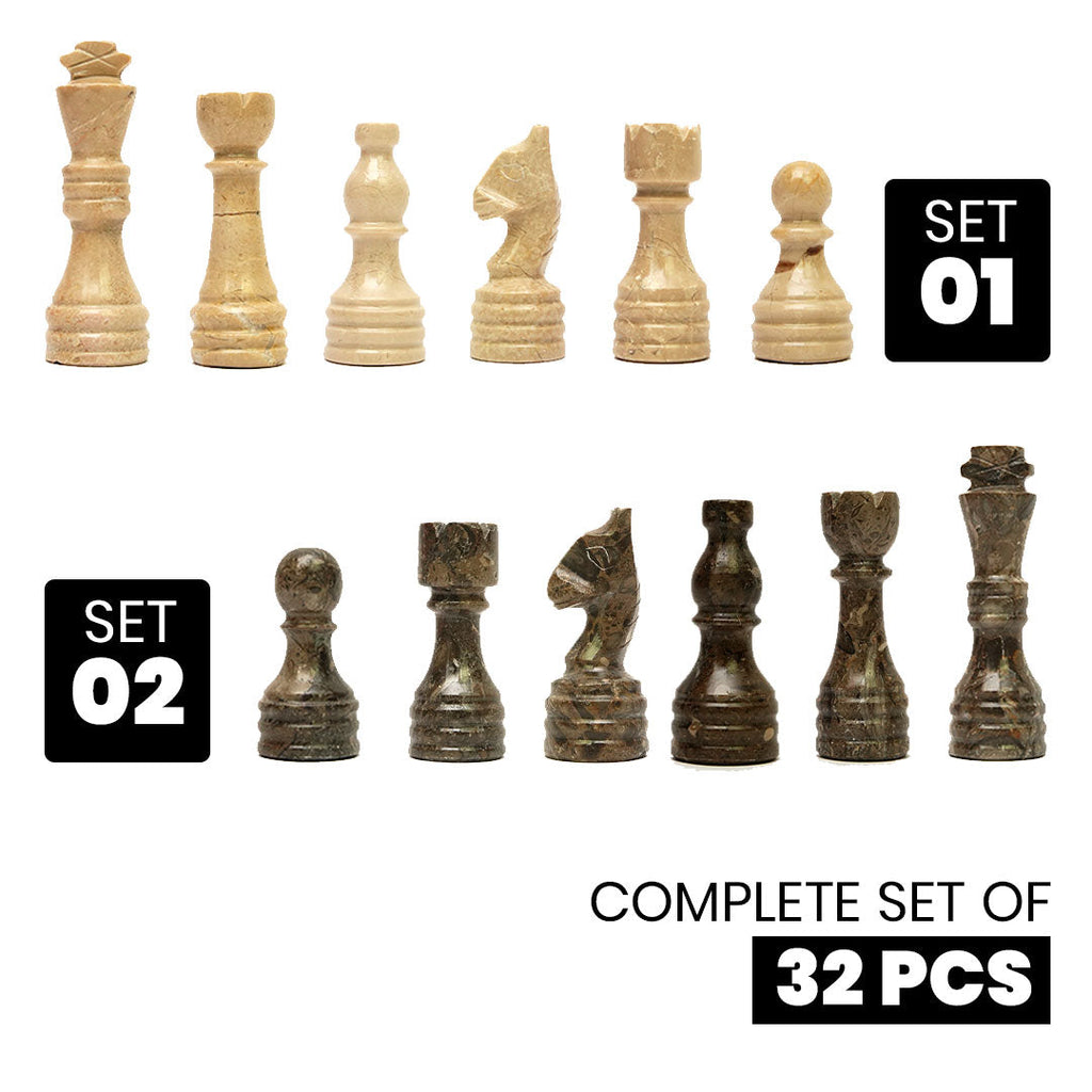 Grey Oceanic and Verona Marble Chess Pieces for 12 to 16 Inches Board - (Pieces Only)