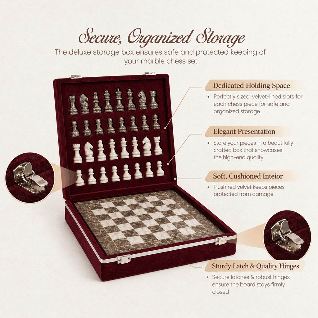 Grey Oceanic and White Marble Chess Set - 15 Inch Handcrafted Natural Stone