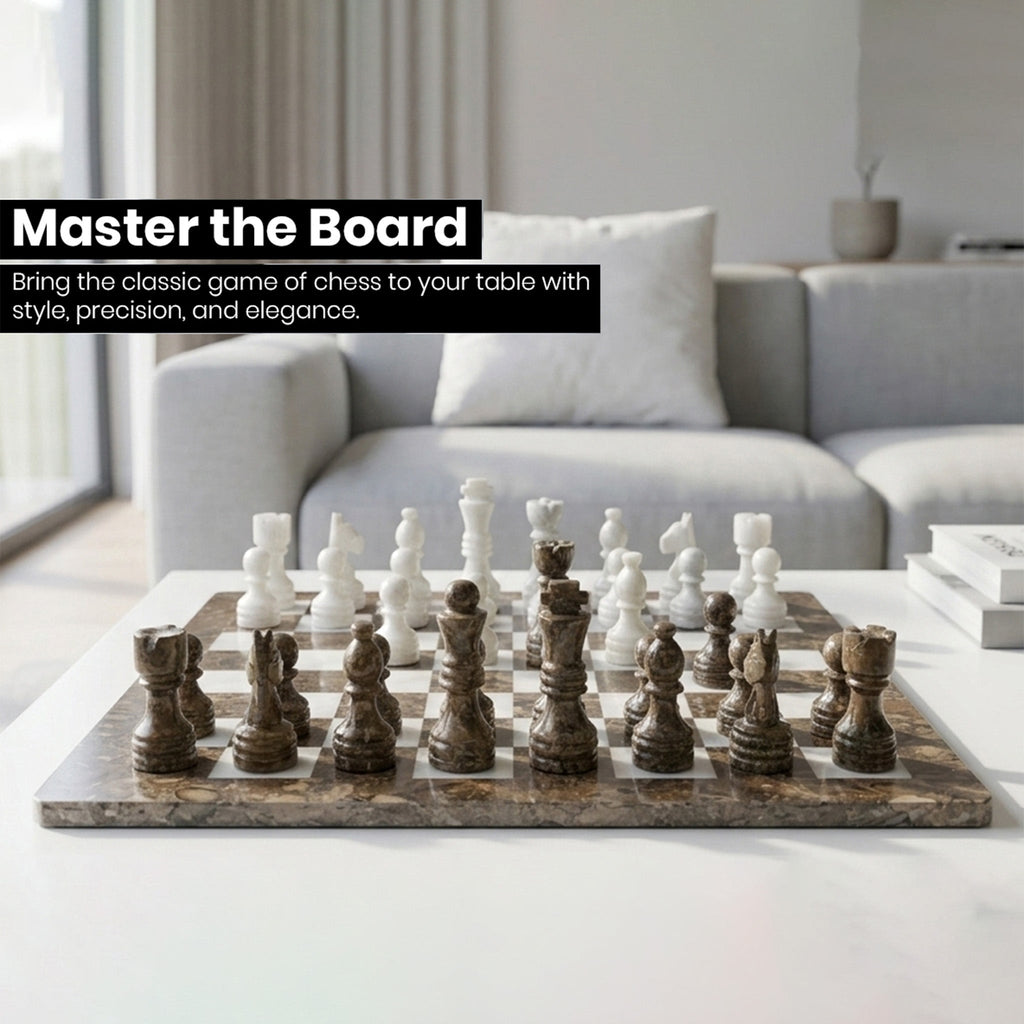 Grey Oceanic and White Marble Chess Set 12 Inches - Premium Handcrafted Design