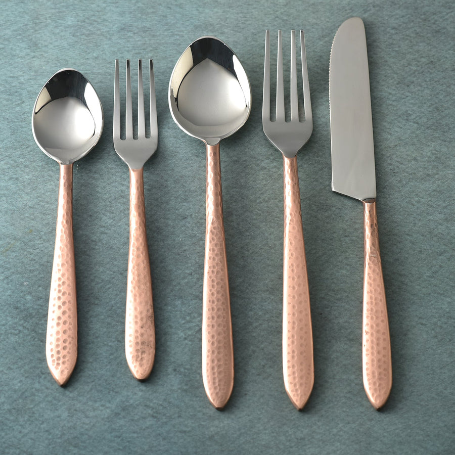 Crimson Hammered Flatware — 5-Piece Place Setting