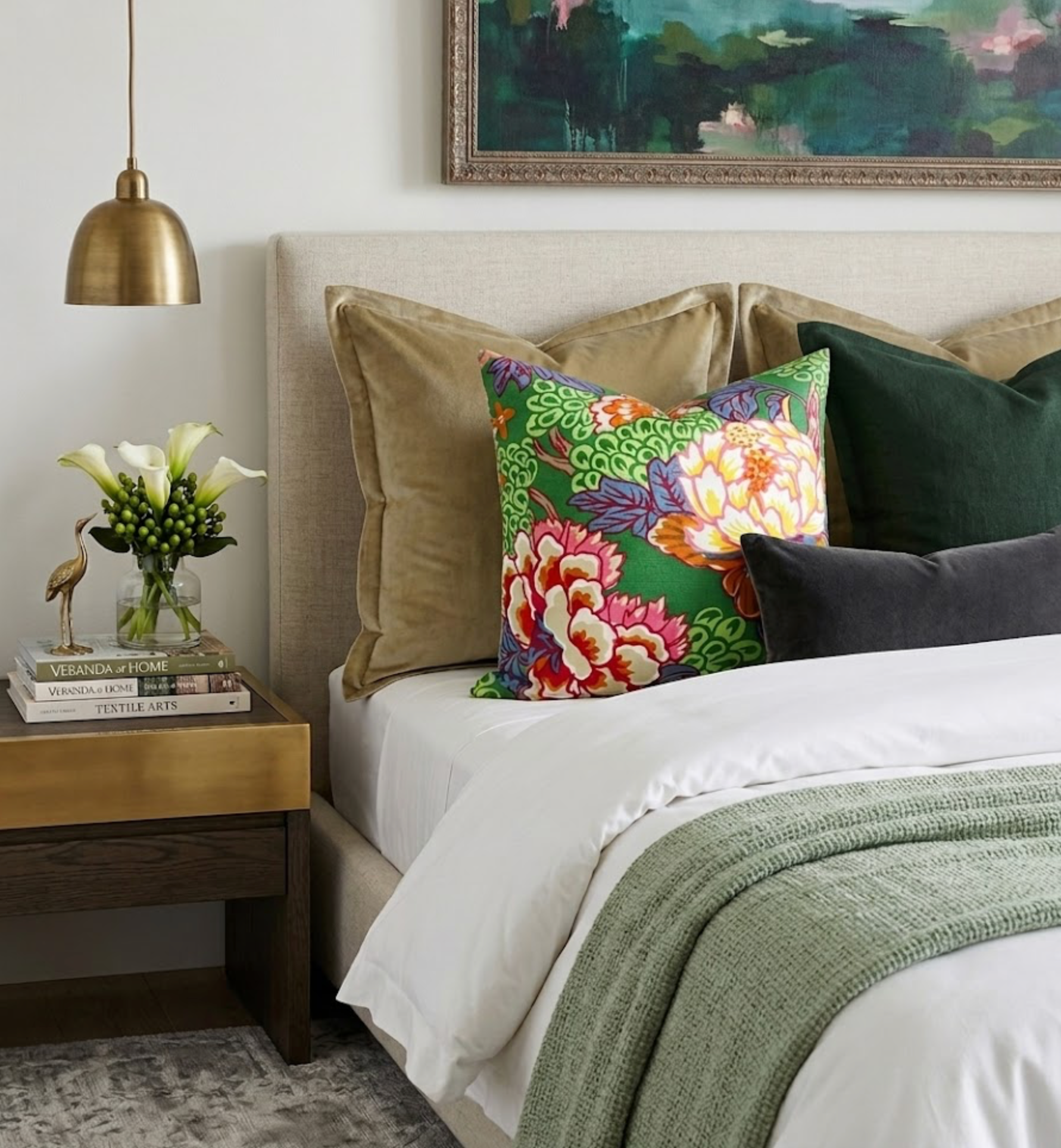 Honshu Pillow Cover in Green, Thibaut Pillows