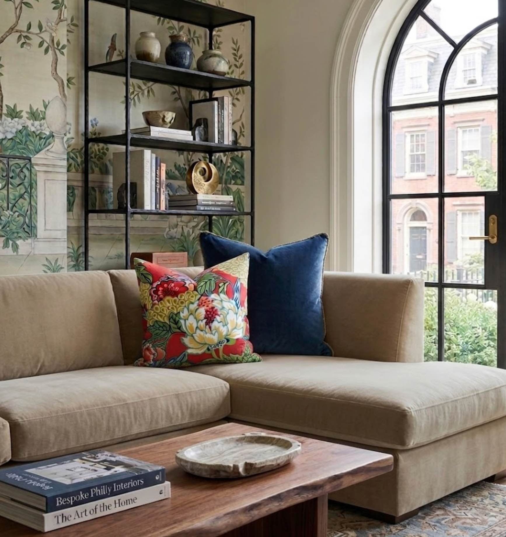 Honshu Pillow Cover in Coral and Green, Thibaut Pillows