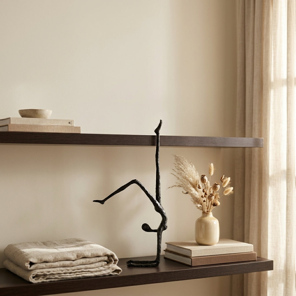 Handstand Human Matte Black Iron Figure Sculpture